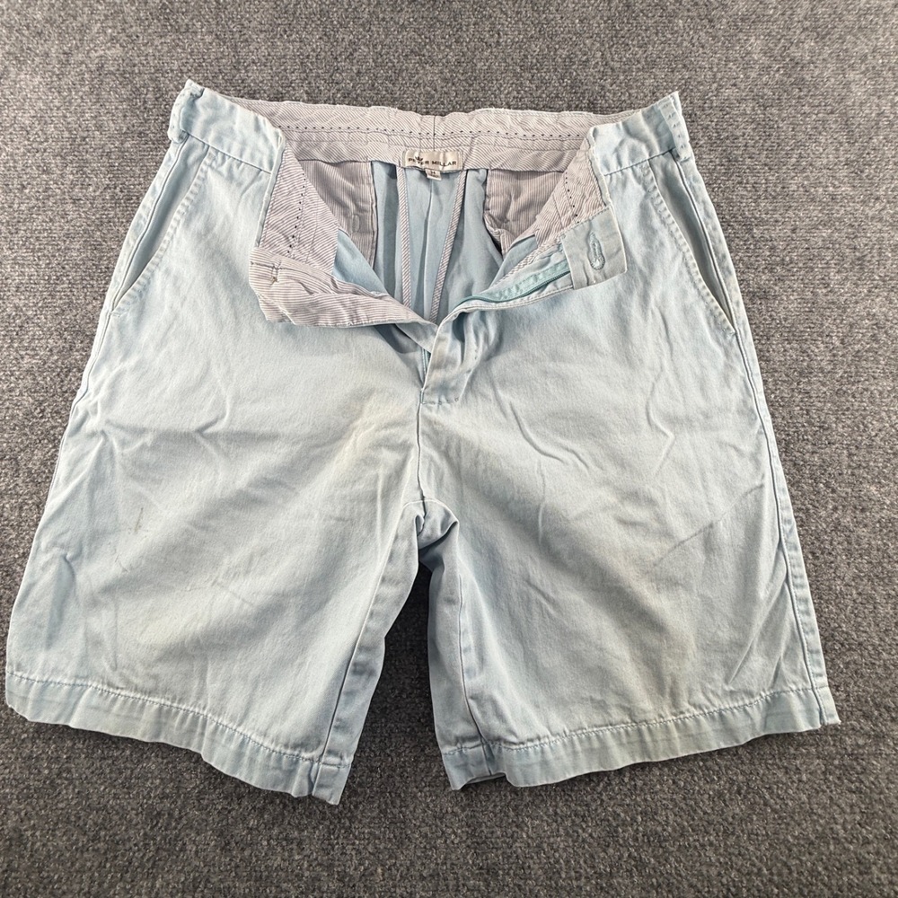Peter Millar Mens Light Blue Cotton Twill Flat Front Golf Chino Shorts Size 34